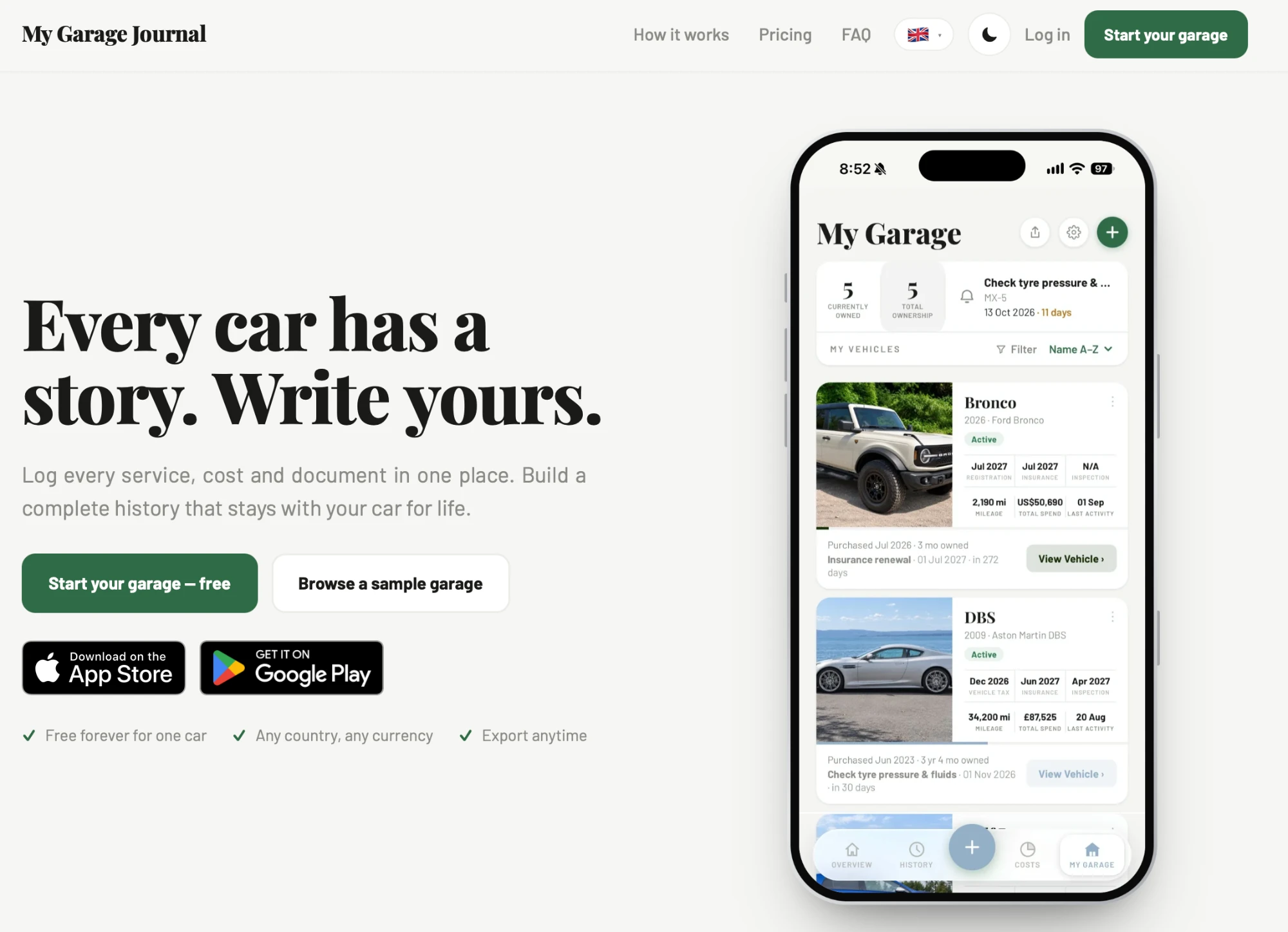 My Garage Journal — app for logging your car's history
